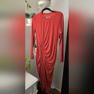 Chic Long Sleeve Ruched Dress in Rust
